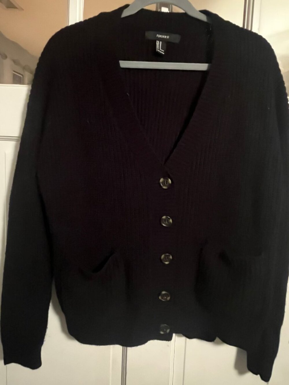 Forever 21 Black Ribbed Button-Down Cardigan - Size M